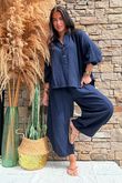 Annie Cushion Cotton Barrel Culotte Pant Navy